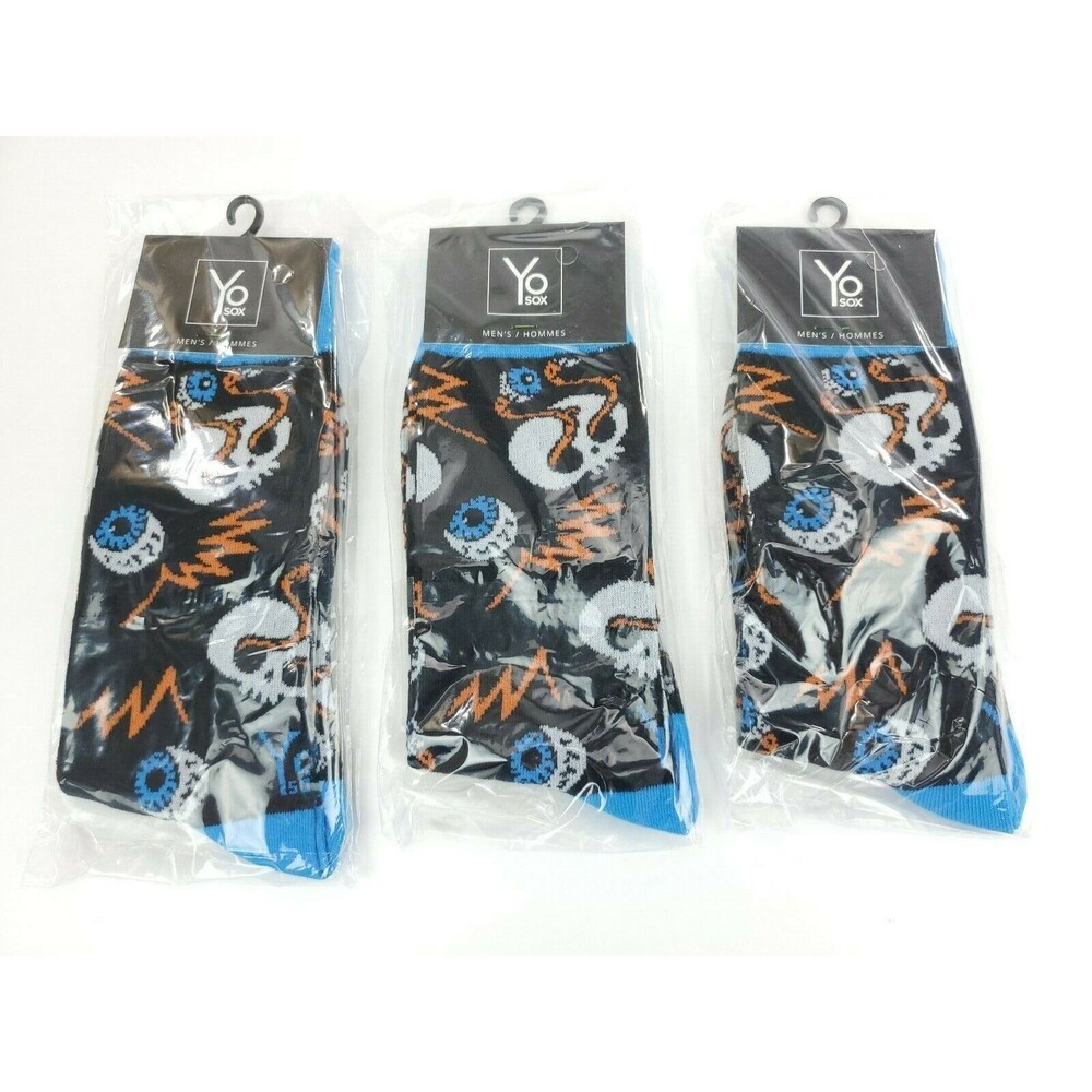3 Pack Yo Sox Graphic Print Mens Crew Socks Skull Halloween Size 7-12